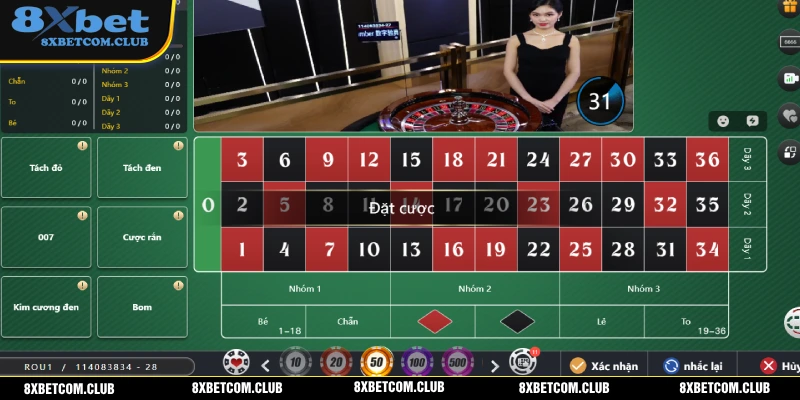 Giao diện và những cửa cược tại roulette 8XBET