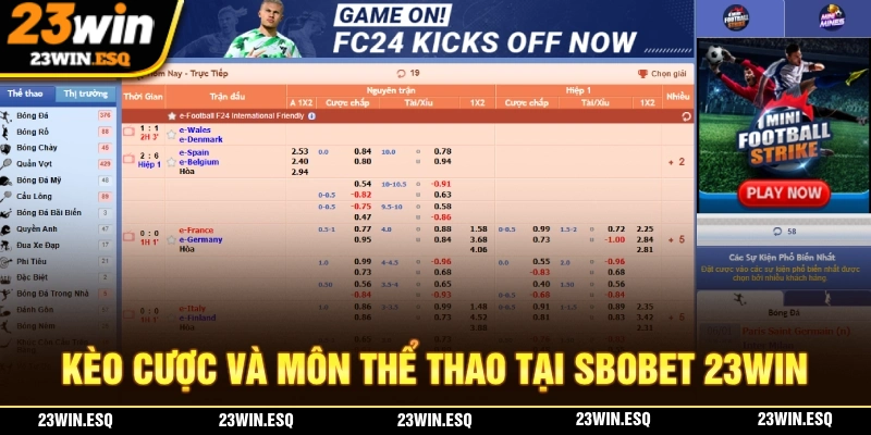 SBOBET 23WIN quy tụ nhiều kèo cược thể thao