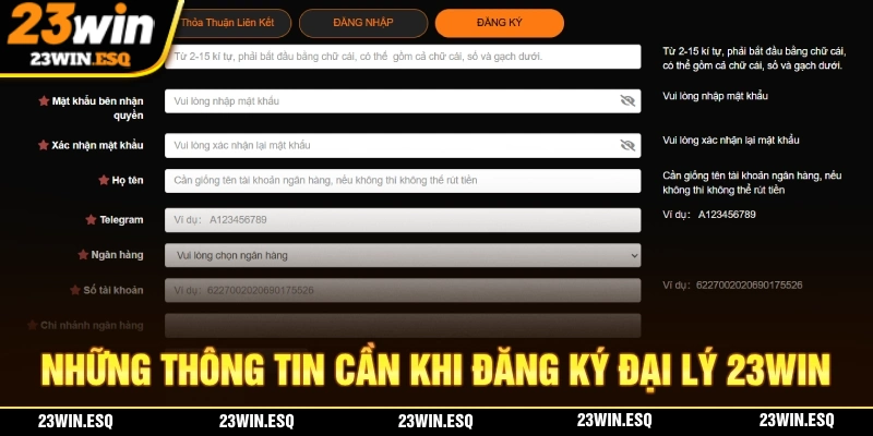 Thông tin cần khi đăng ký đại lý