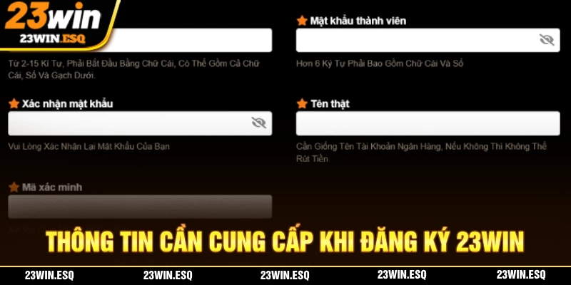 Thông tin cần để đăng ký 23WIN